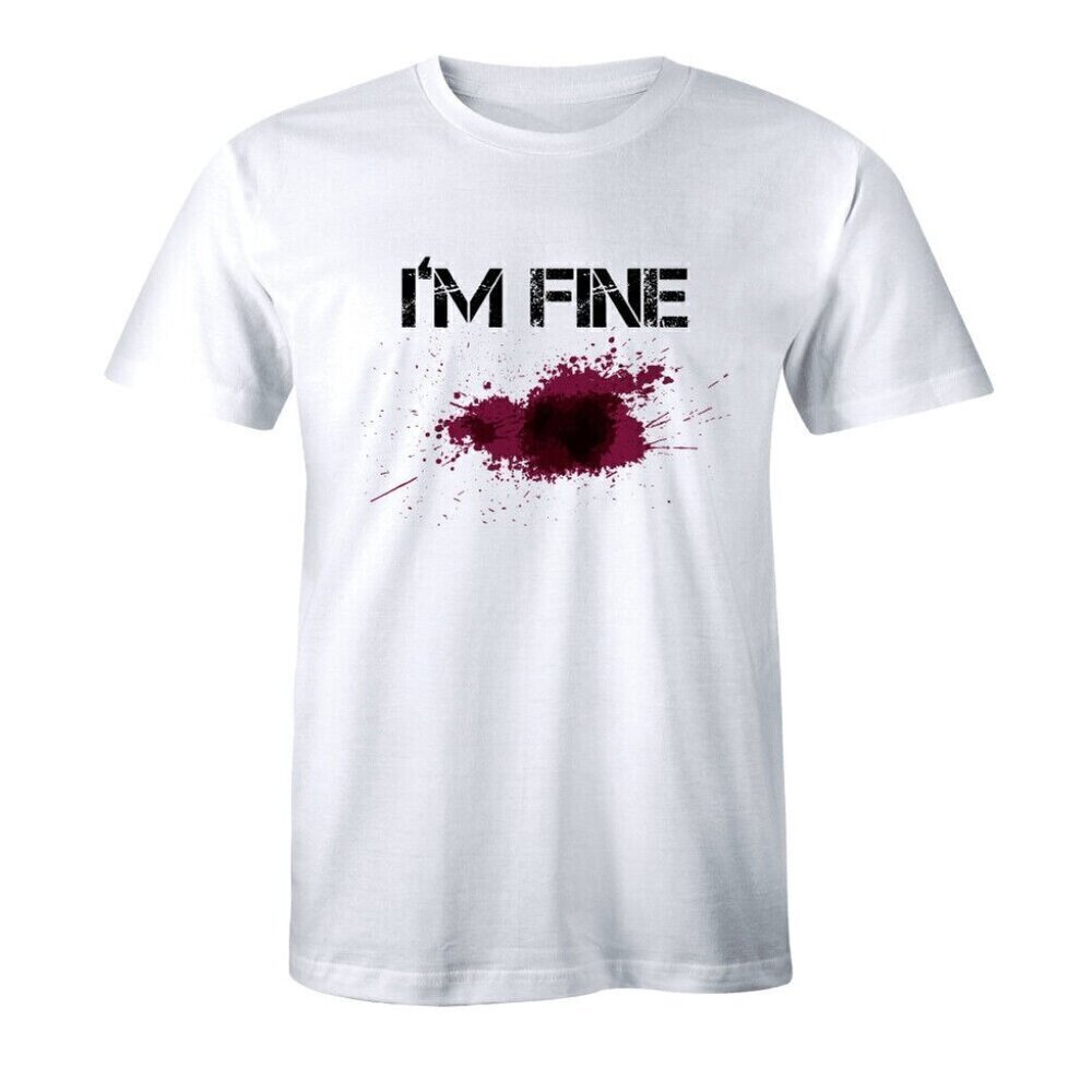 Im Fine Sarcastic Zombie Slash Graphic Tee Bloody Wound Halloween Party Shirt